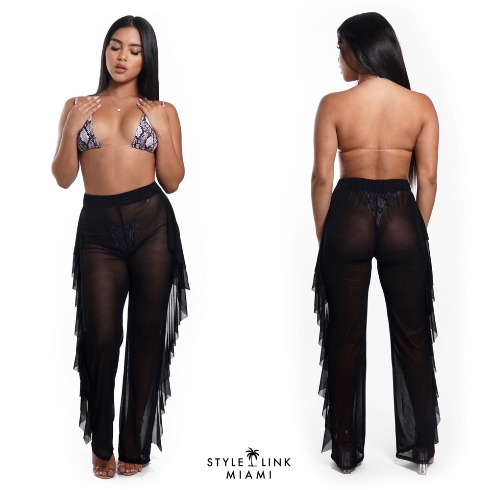 Black Side Flare Swimsuit Cover Up Pants